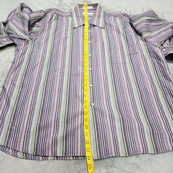 Alan Flusser Men's Dress Shirt Multicolor Striped Long Sleeve Purple Size 2XL - Picture 6 of 12